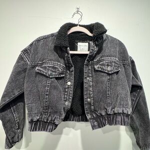Highway Jeans Washed Black Sherpa-Lined Cropped Denim Jacket